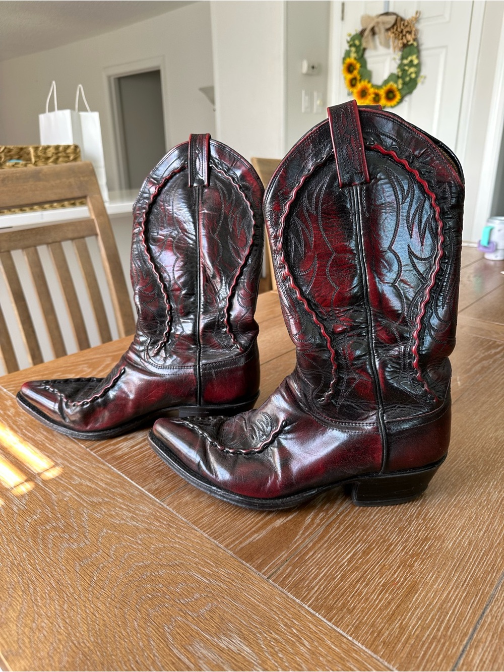Dan Post Red and Black Leather Cowboy Boots